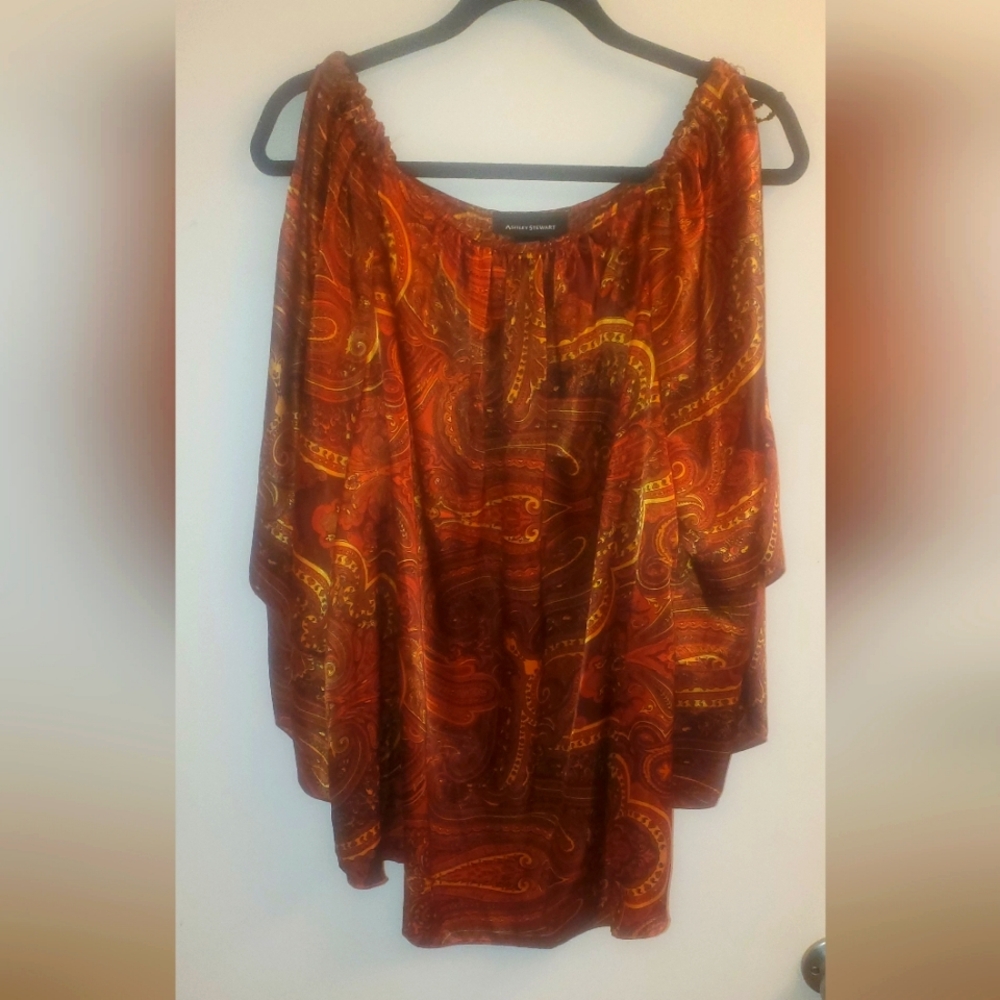 Ashley Stewart paisley cold shoulder blouse, sz 14/16